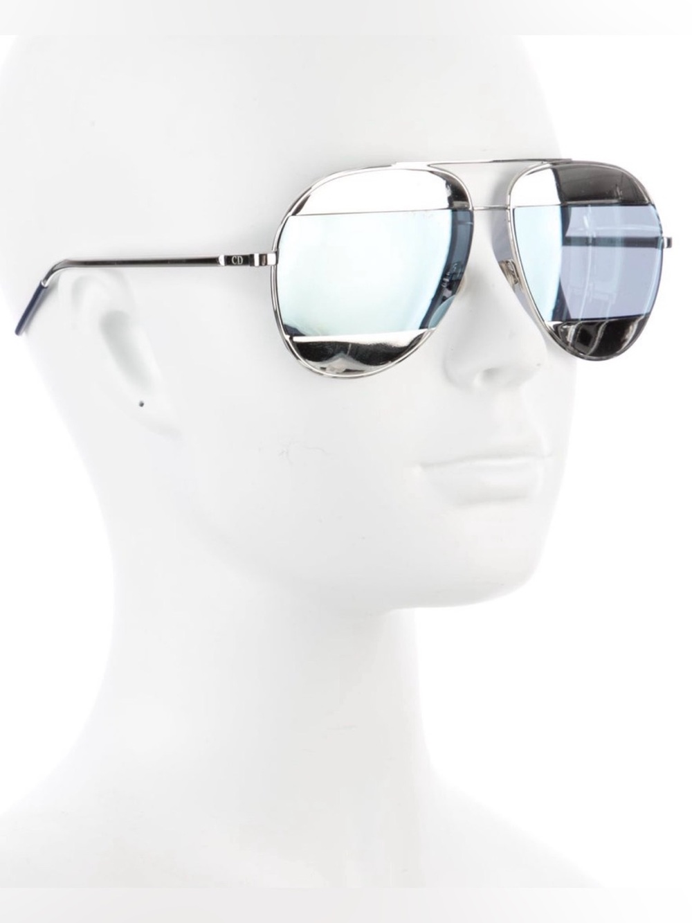 Christian Dior Split1 Aviator Sunglasses Silver Gray Tone Polarized Mirrored NIB